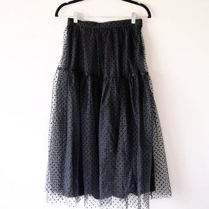 Black Tulle Midi Skirt with Polka Dots